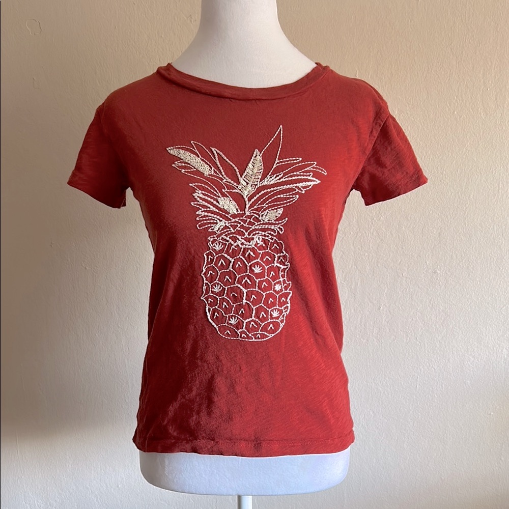 Embroidered Pineapple With Sequin Detail Top, J Crew Size Small